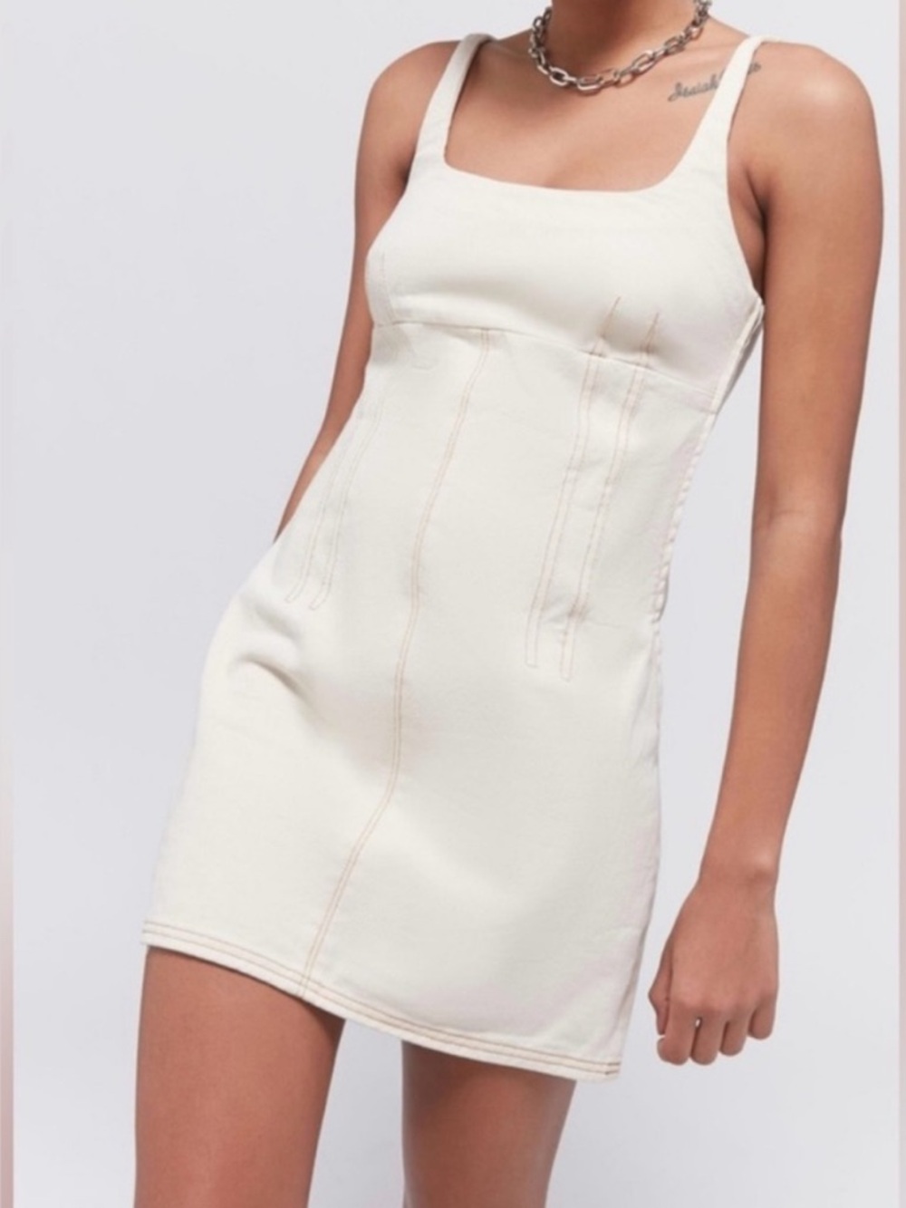 Urban Outfitters BDG Cream Sleeveless Denim Mini Dress Size medium